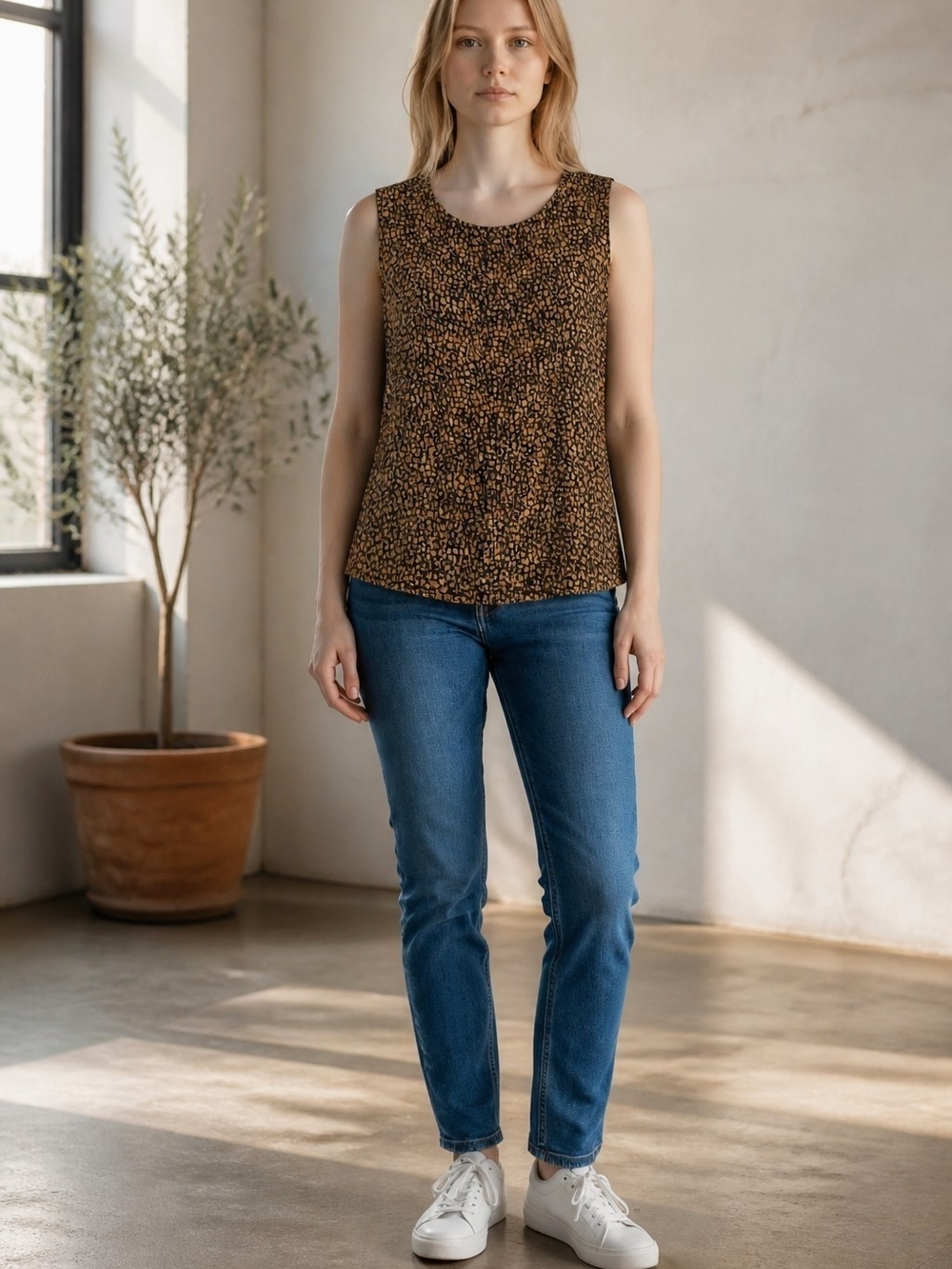 NYPL Collection Animal Print Sleeveless Tank Top Brown Black Sz 3X